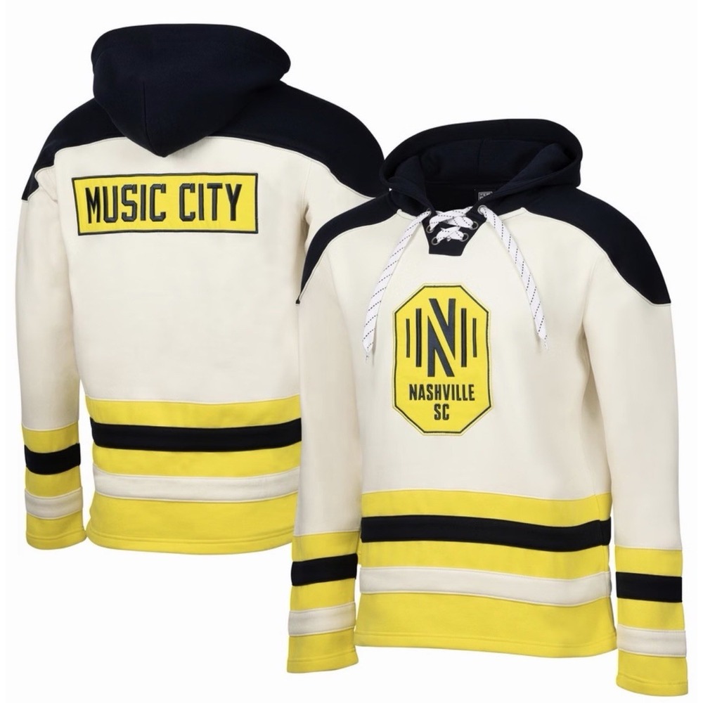 Men's Cream Nashville SC Jersey Size Large Hook Hockey Pullover Hockey Hoodie